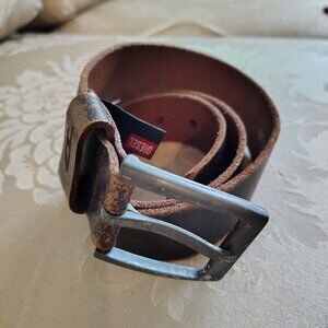 DIESEL Heavy Duty Brass Branded Logo Belt 100% Genuine Leather Made in Italy L